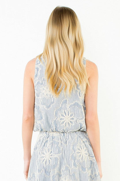 Sleeveless Embroidered Stripe Top