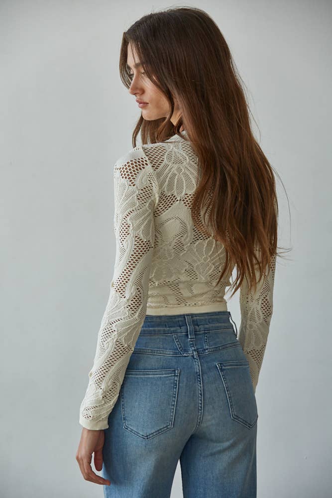 Jacquard Fishnet Layering Top Cream