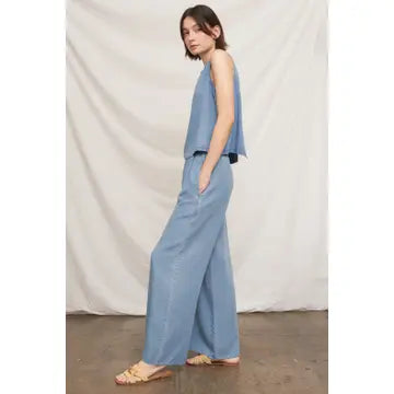 Back Button Denim Top