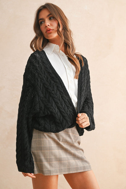 Light Weight Cable Knitted Cardigan Black