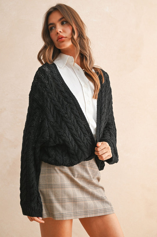 Light Weight Cable Knitted Cardigan Black