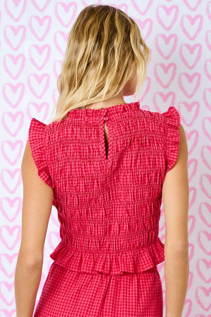 Gingham Sleeveless Smocked Crop Top