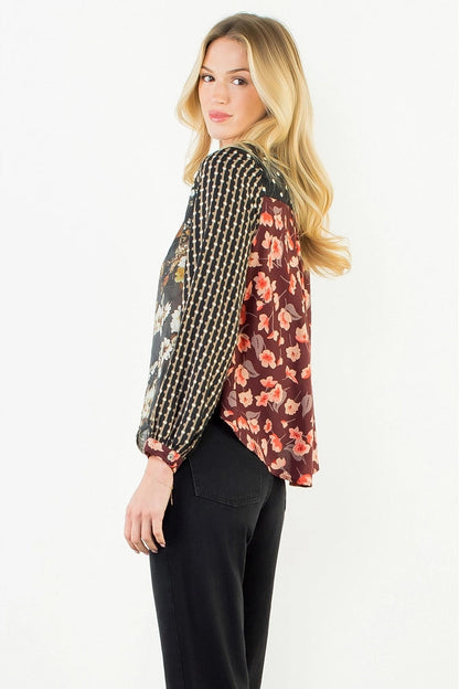 Mixed Print Button Down Top