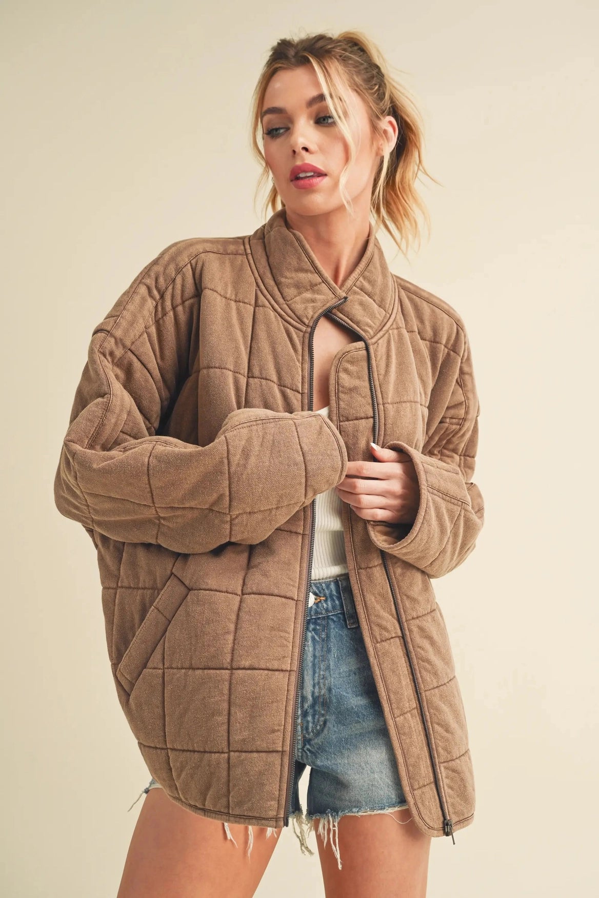 Dixie Oversize Quilted Jacket Brown