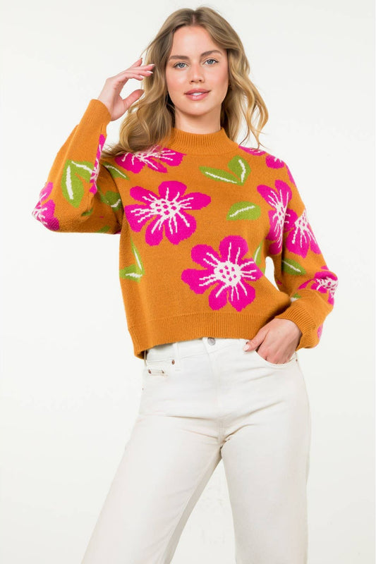 Floral Mock Neck Knit Sweater