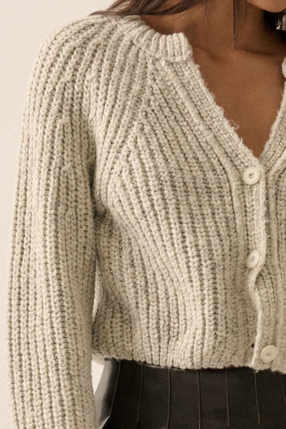 Button-Front Ribbed-Knit Cardigan
