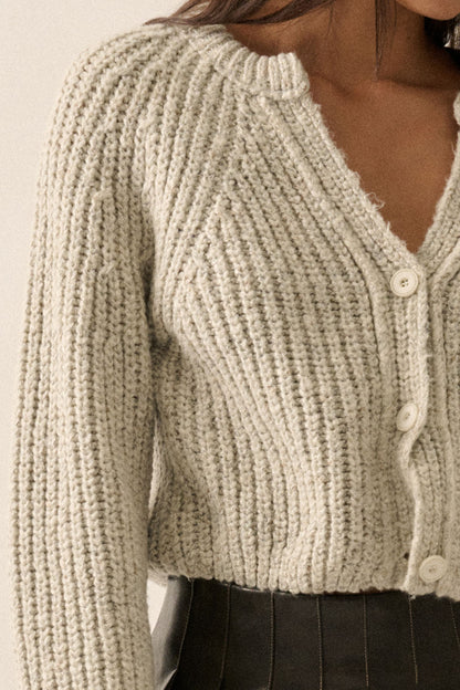 Button-Front Ribbed-Knit Cardigan