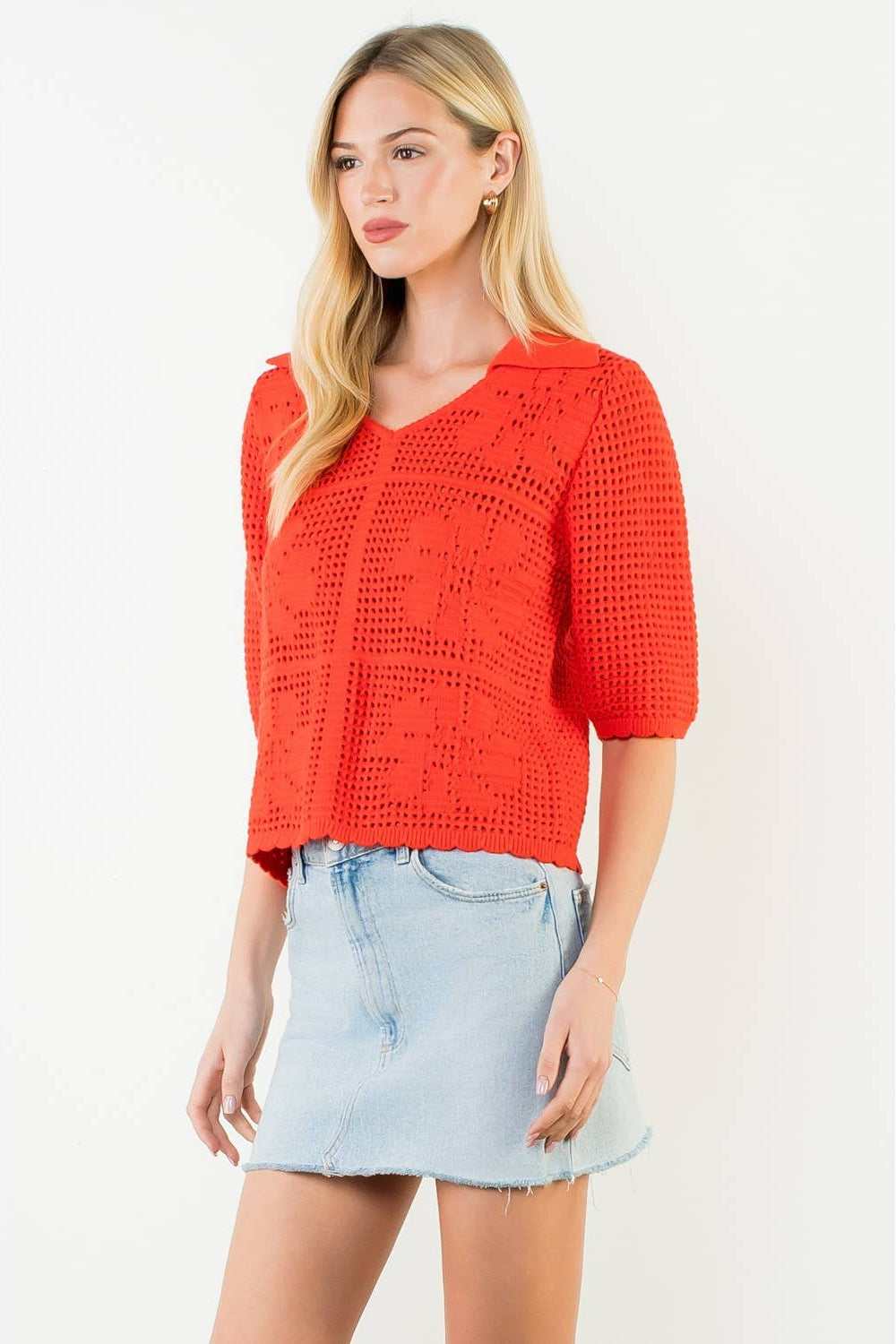 Short Sleeve Knitted Collared Top