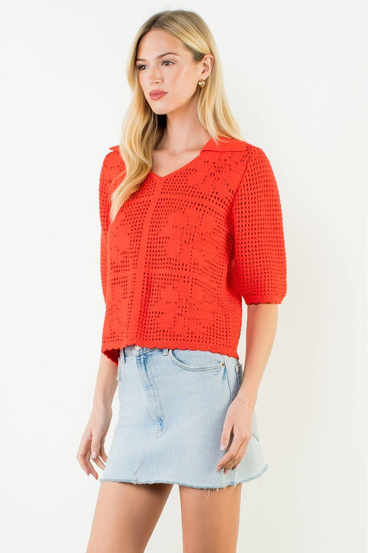 Short Sleeve Knitted Collared Top