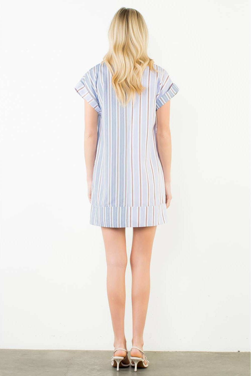 Short Sleeve Striped Pattern V-Neck Dress