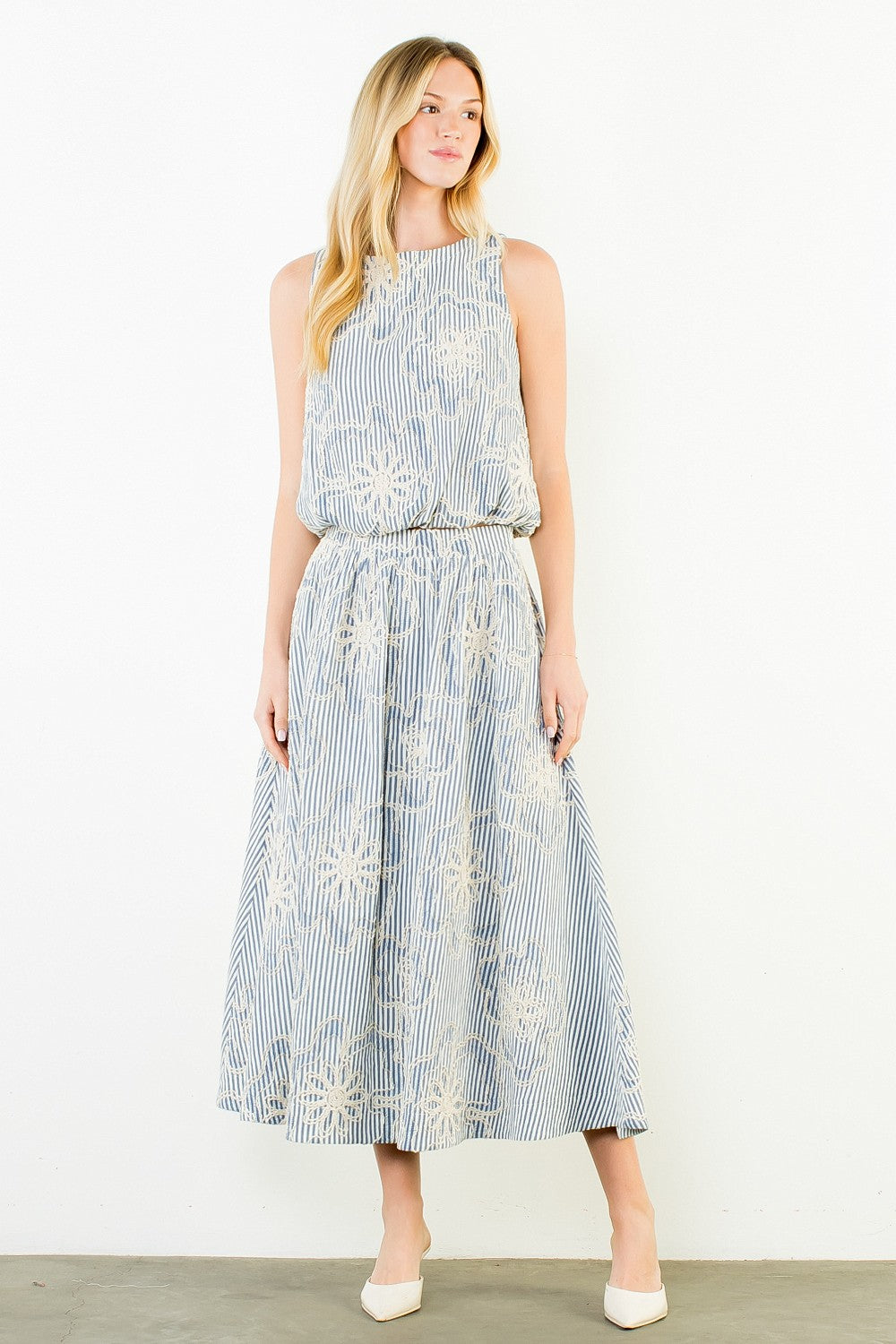 Sleeveless Embroidered Stripe Top