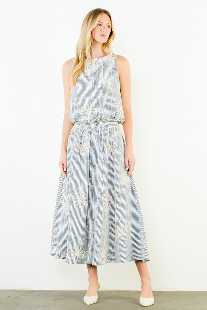 Sleeveless Embroidered Stripe Top