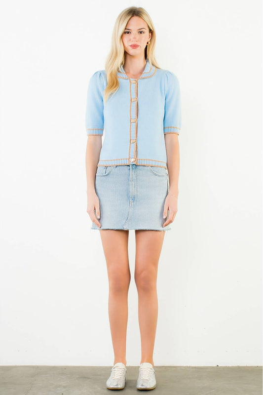 Contrast Trim Button Front Sweater