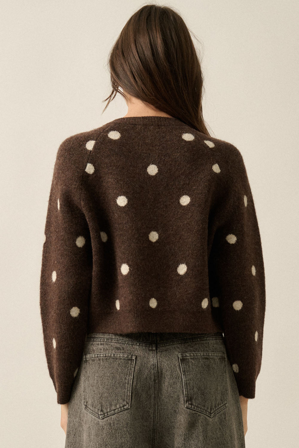 Polka Dot Jacquard Knit Cardigan
