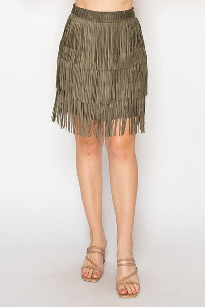 Olive Black Short Fringe Skirt
