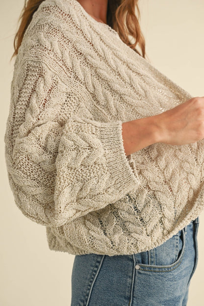Light Weight Cable Knitted Cardigan Stone