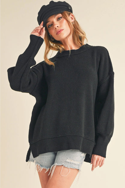 Ina Oversize Side Slit Sweater Black