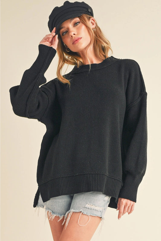 Ina Oversize Side Slit Sweater Black