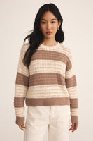 Bonaparte Stripe Crochet Sweater Iced Coffee