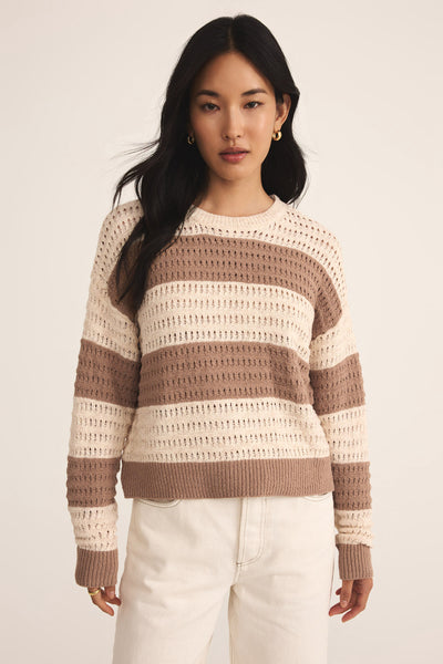 Bonaparte Stripe Crochet Sweater Iced Coffee