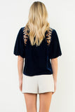 Puff Sleeve Velvet Embroidered Top