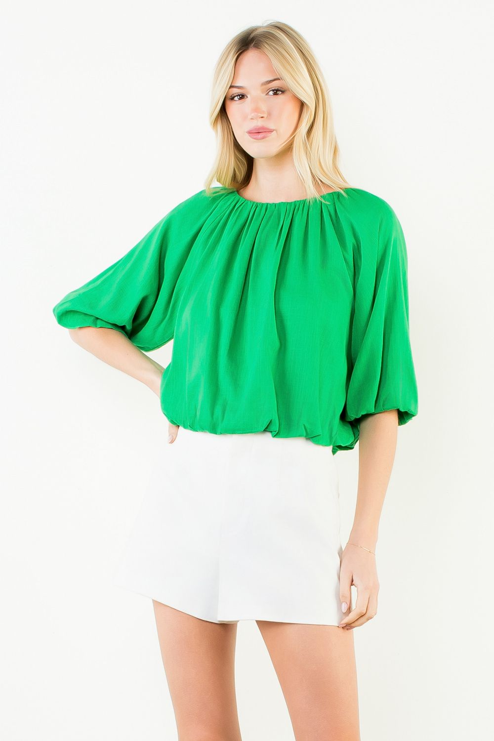 Half Sleeve Gathered Neck Top