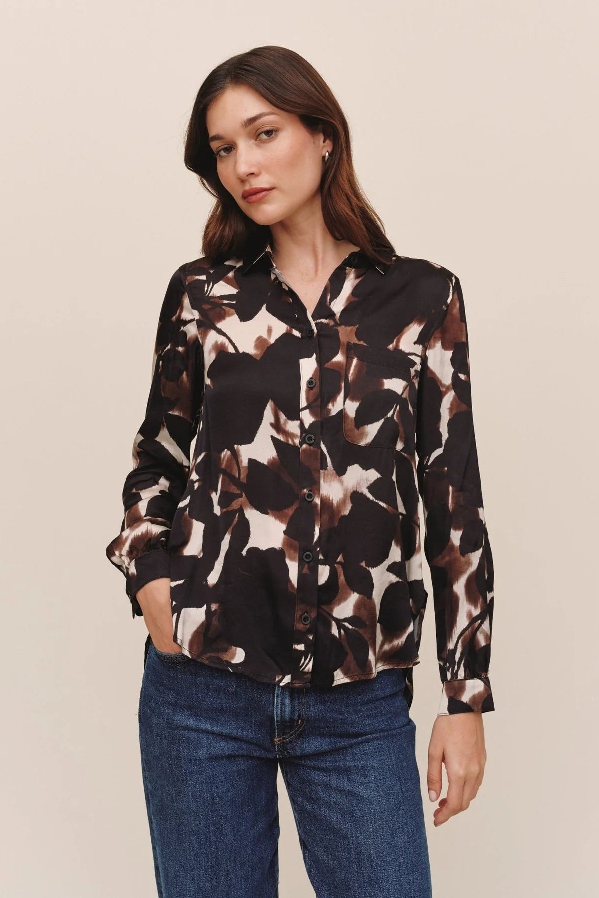 Long Sleeve Round Hem Button Down