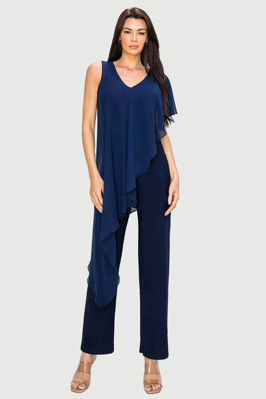 Sleeveless Jumpsuit with Asymmetrical Overlay
