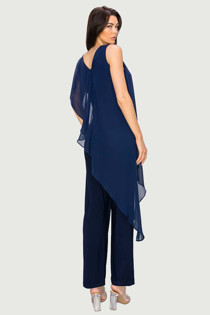 Sleeveless Jumpsuit with Asymmetrical Overlay