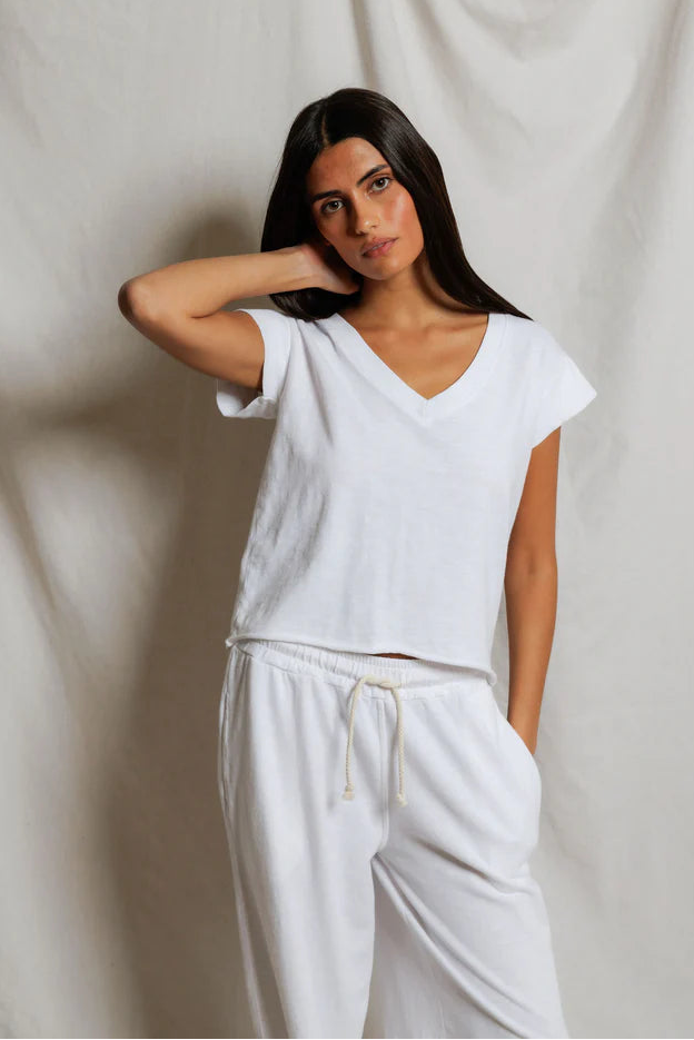 Pearl Japanese Jersey V-Neck Tee White