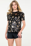 Short Sleeve Star Sequin Top