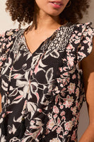 Mixed Print Notch Neck Blouse