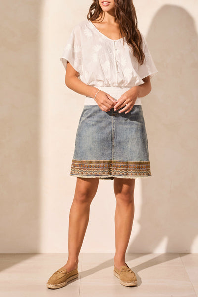 Popover Blouse with Shirred Waist