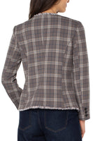Collarless Fitted Blazer with Fray Detail