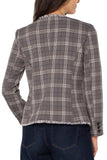 Collarless Fitted Blazer with Fray Detail