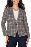 Collarless Fitted Blazer with Fray Detail