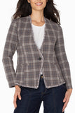 Collarless Fitted Blazer with Fray Detail