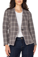 Collarless Fitted Blazer with Fray Detail
