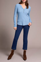 Henley Top with Brass Buttons Heather Denim