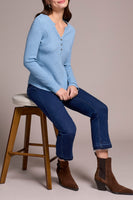 Henley Top with Brass Buttons Heather Denim