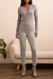 Henley Top with Brass Buttons Grey Mix