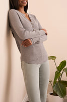 Henley Top with Brass Buttons Grey Mix