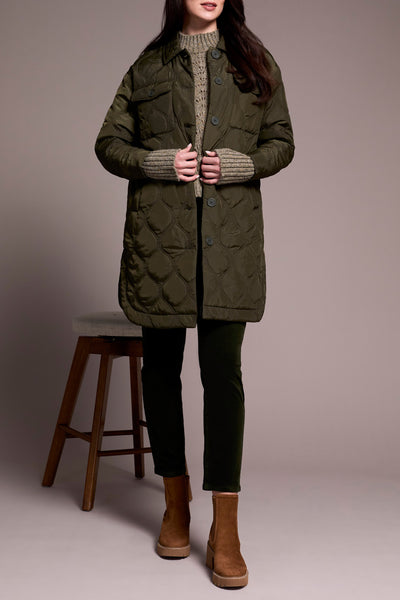 Long Quilted Button Up Jacket