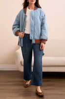 Quilted Bomber Jacket with Stripe Detail