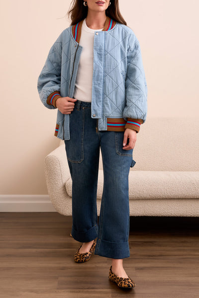 Quilted Bomber Jacket with Stripe Detail