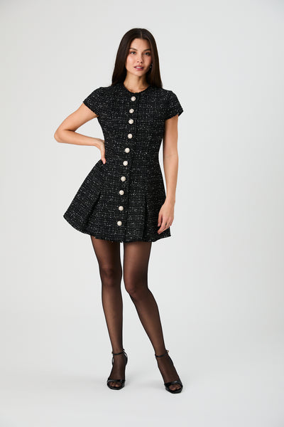 Speckled Tweed Pleat Mini Dress