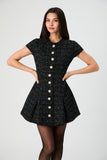 Speckled Tweed Pleat Mini Dress
