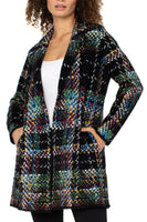 Plaid Open Front Sweater Coat