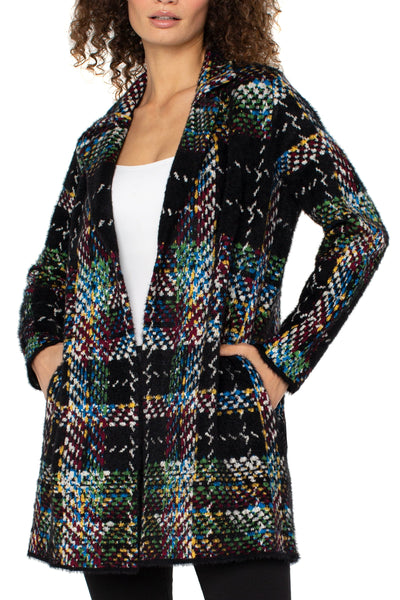 Plaid Open Front Sweater Coat