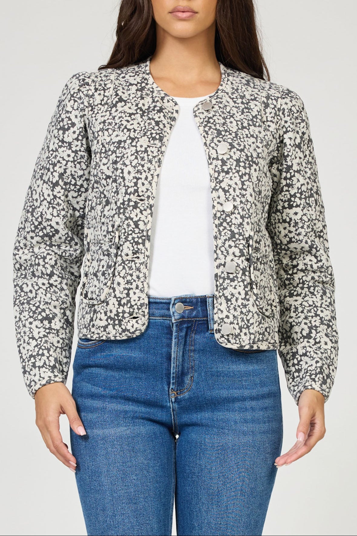 Kit Collarless Quilted Jacket Black Pansey